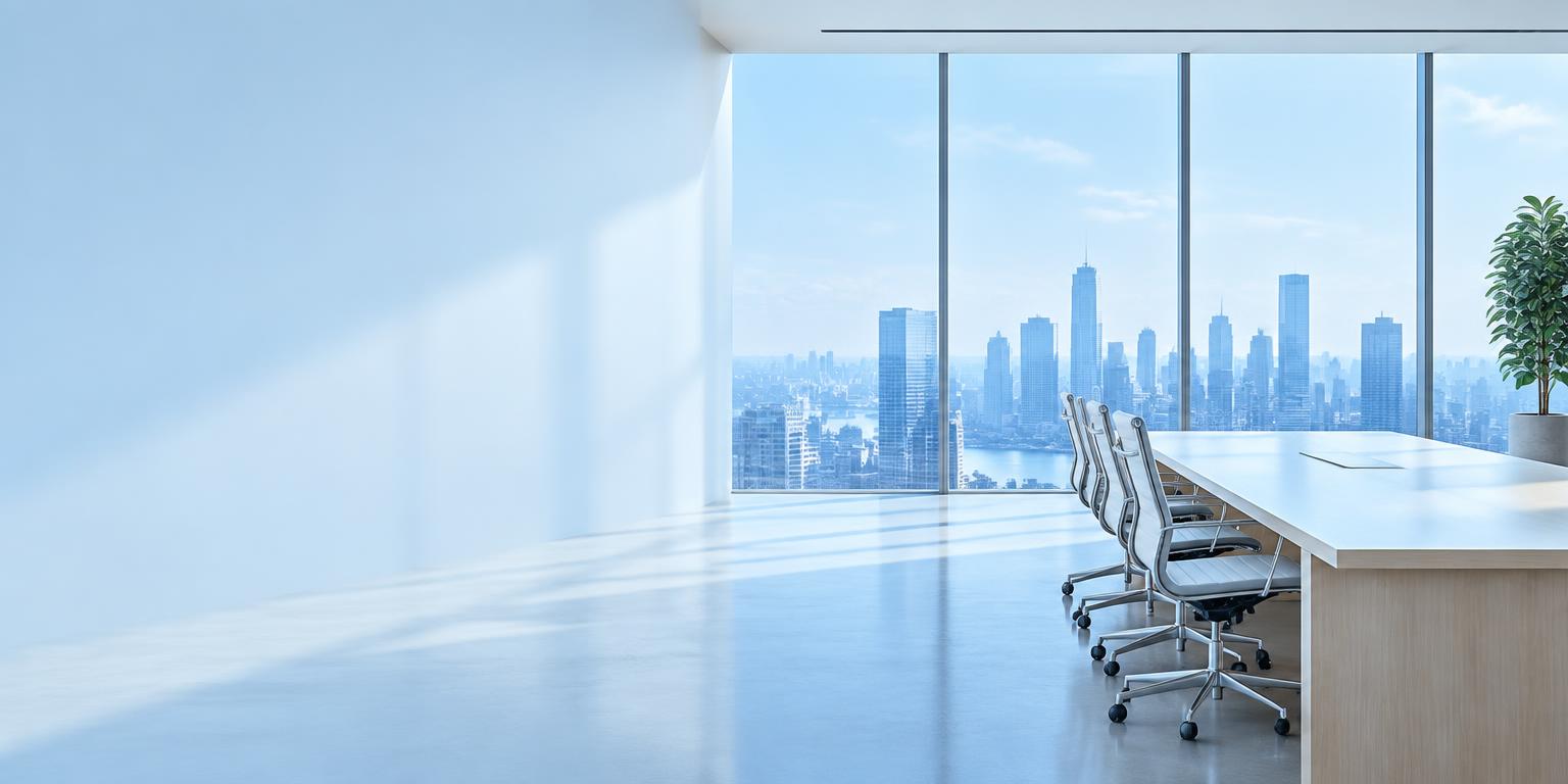 Bright modern office overlooking a city